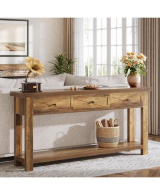 Console Table with 3 Drawers, Extra Long Farmhouse Entryway Table with Storage Shelf