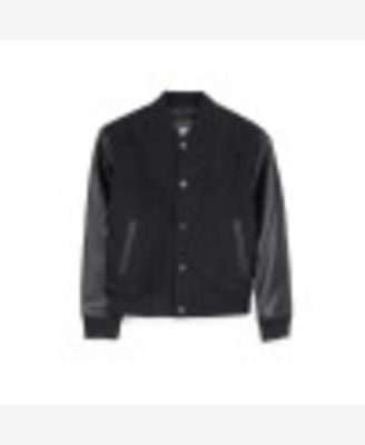 Boy's Wool Varsity Bomber Jacket With Grainy PU Sleevees Jackets