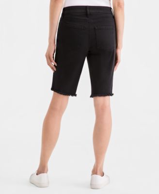 Women's Mid-Rise Raw-Edge Bermuda Jean Shorts