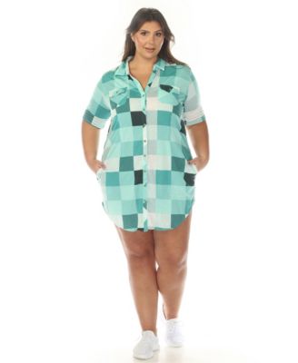 Plus Size Short Sleeve Plaid Button-Down Shirt Dress
