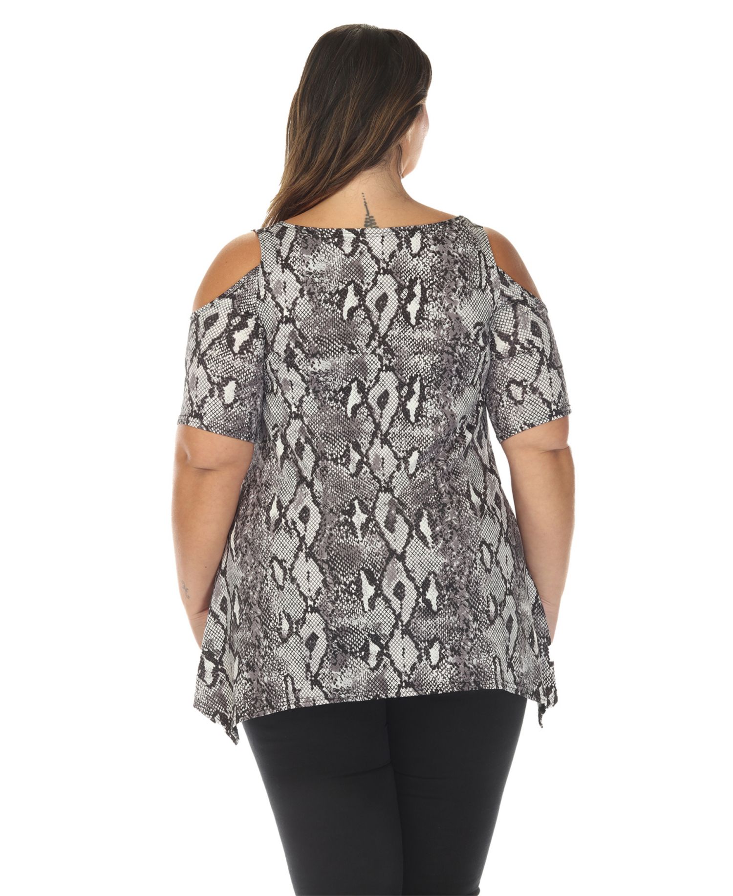 Plus Size Cold Shoulder Snake Print Swing Top