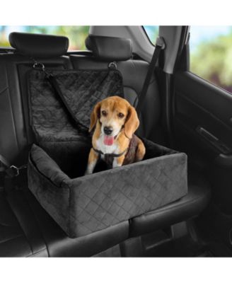 Dog Car Booster Seat w/ Storage Pocket & Safety Leash, Sponge + PP Cotton Fill, Dog Car Bed for Small/Medium Dogs up to 40 lb