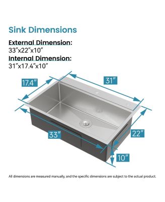 33inch Overmount Single Bowl Brushed 304 Stainless Steel Kitchen Sink SS-BR01D-332208 with Cutting Board Roll out Basket