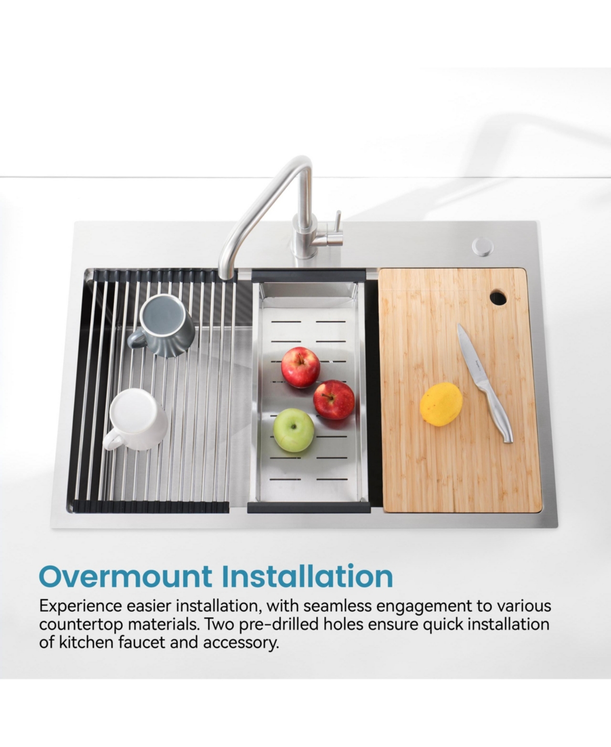 flynama huluwat 30x22inch Stainless Steel Kitchen Sink Single Bowl Overmount Handmade with Cutting Board