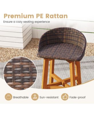 2-Piece Ergonomic Faux Rattan Bar Chairs for Patio