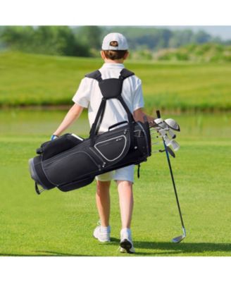 Golf Cart Bag with Stand, 14-Way Divider Top, 35", 11 Pockets, Handles, Dust Cover & Detachable Dual Strap, Black/White