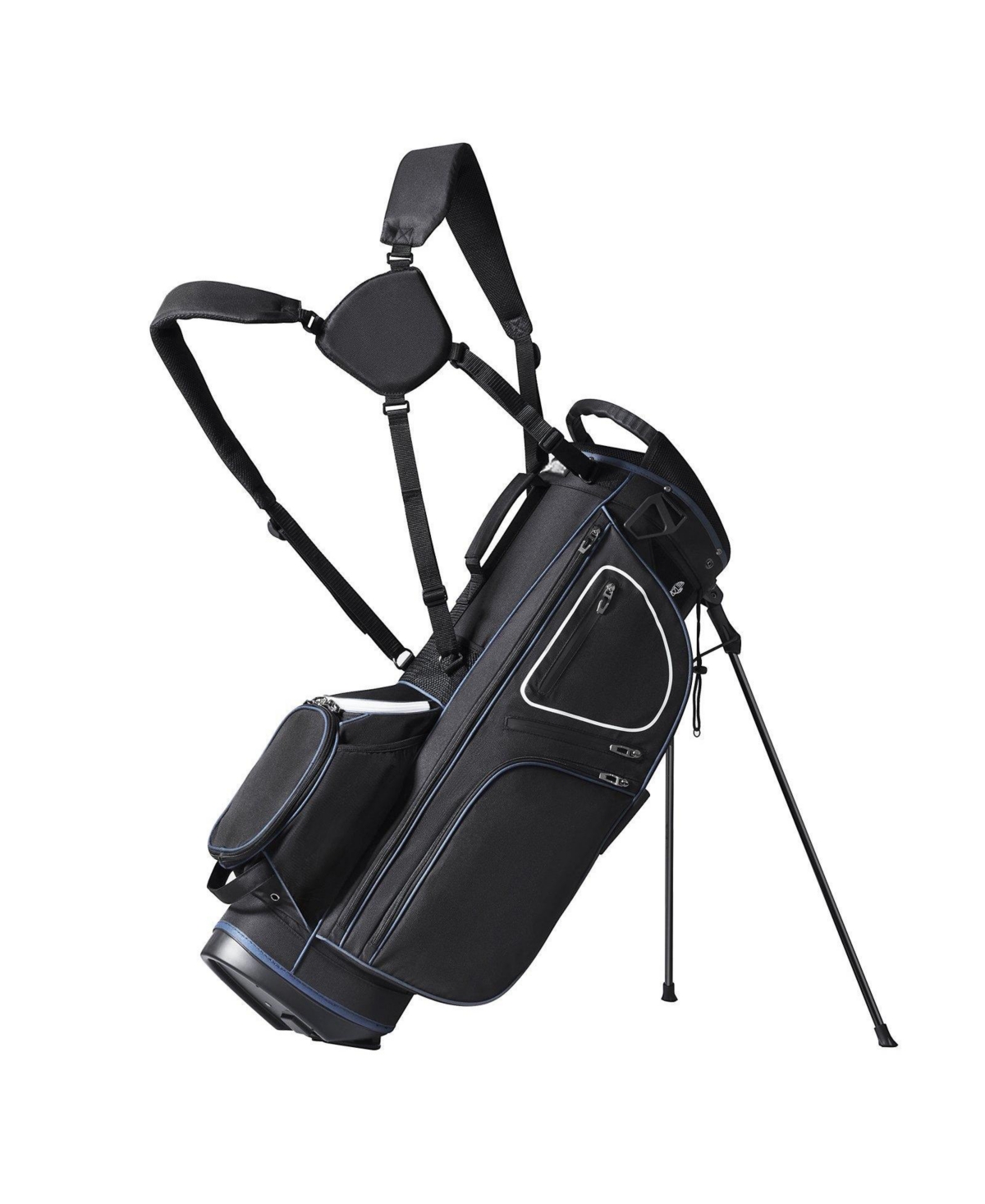Mecale Golf Cart Bag with Stand, 14-Way Divider Top, 35", 11 Pockets, Handles, Dust Cover & Detachable Dual Strap, Black/White