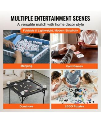 Folding Mahjong Table for 4 Players with Cup Holders & Chip Trays, Portable Square Card Table, Black