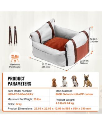 Waterproof Dog Car Booster Seat w/ Side Handles, Storage Pocket & Safety Leash, PP Cotton Fill, Small Dog Car Bed up to 25 lb