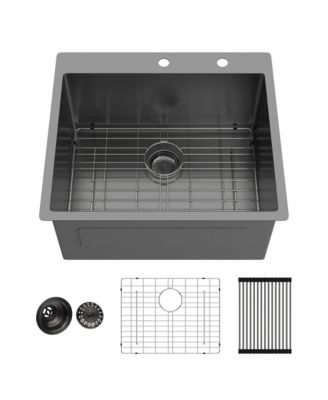 25x22x12inch Gunmetal Black Drop In Laundry Utility Sink 16 Gauge T304 Stainless Steel 12 Inch Deep Single Bowl Above Counter Sink