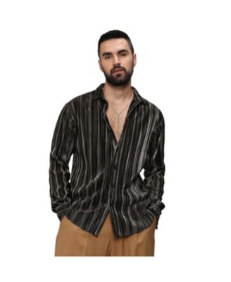 Men's Jet Black & Metallic Gold Pleat-Creased Shirt