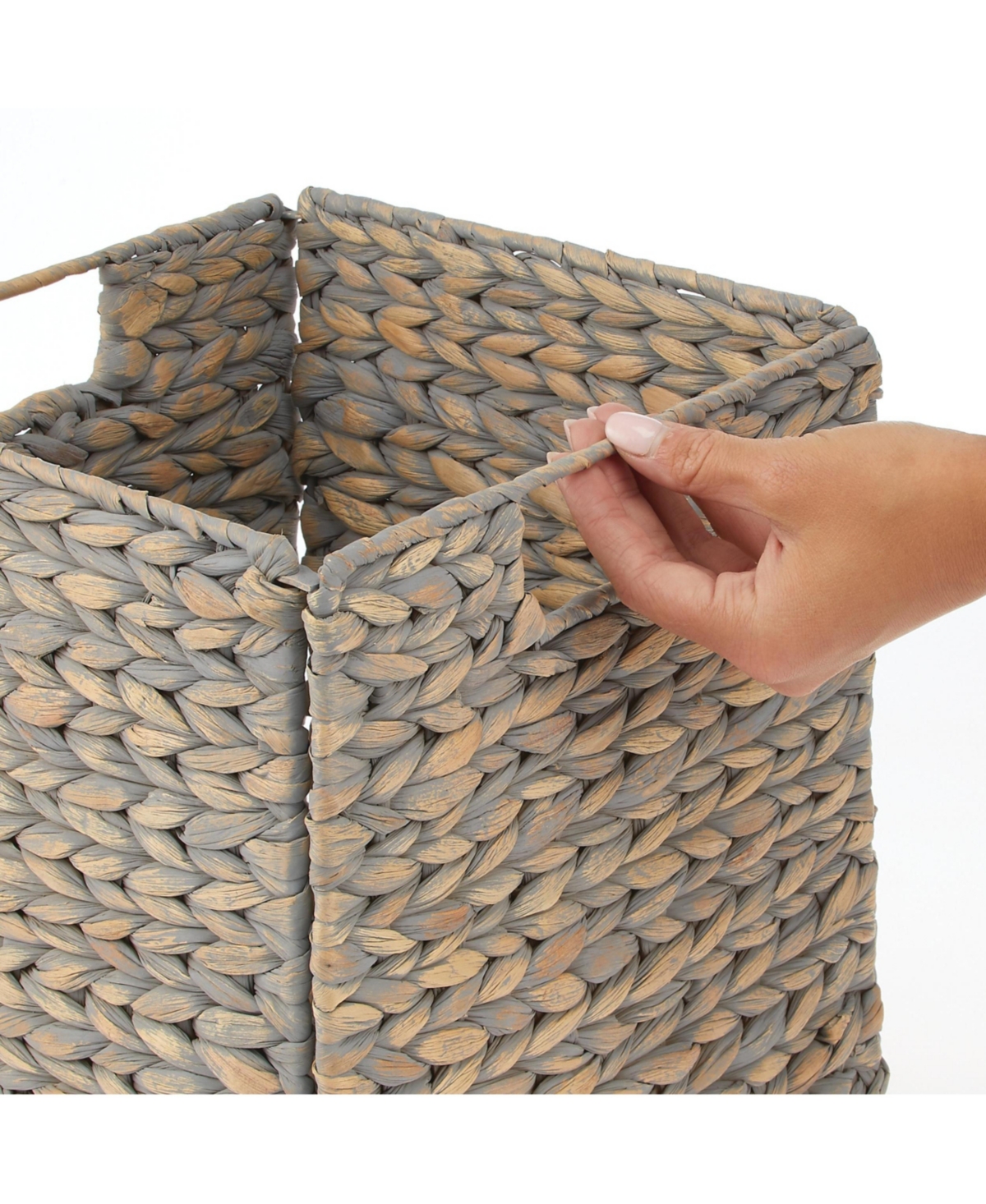 Hyacinth Woven Cube Bin Basket Organizer, Handles, 6 Pack, Gray Wash