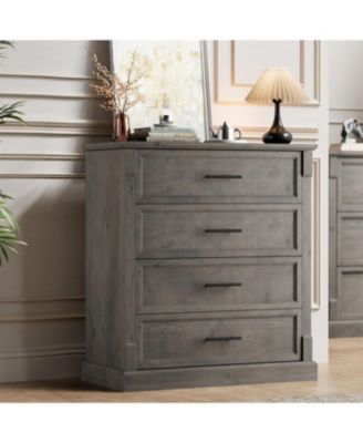 4 Drawer Dresser for Bedroom, Farmhouse Tall Chest of Drawers with Metal Handles, Rustic Wooden Storage Cabinet