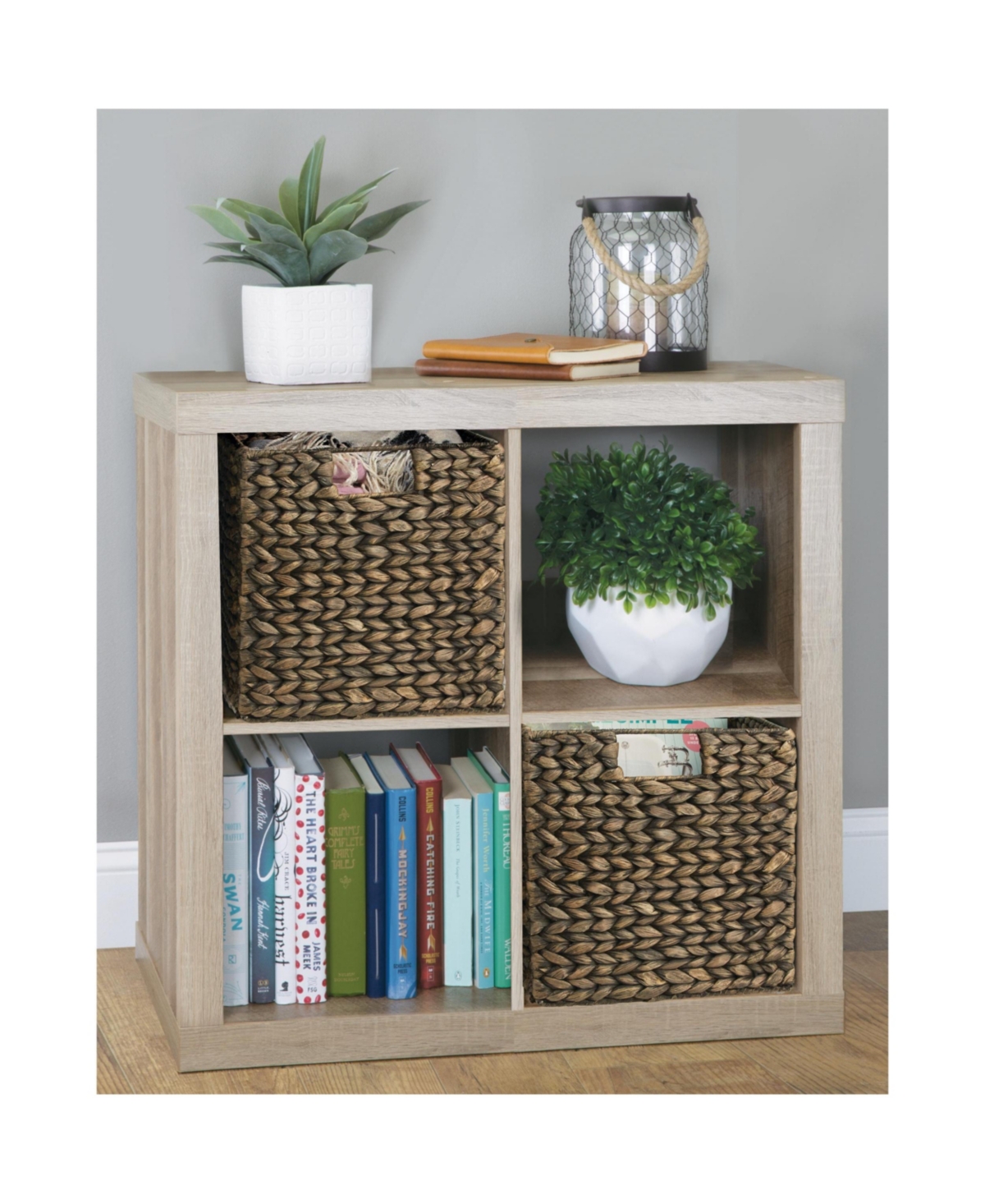 mDesign Hyacinth Woven Cube Bin Basket Organizer, Handles, 6 Pack, Black Wash