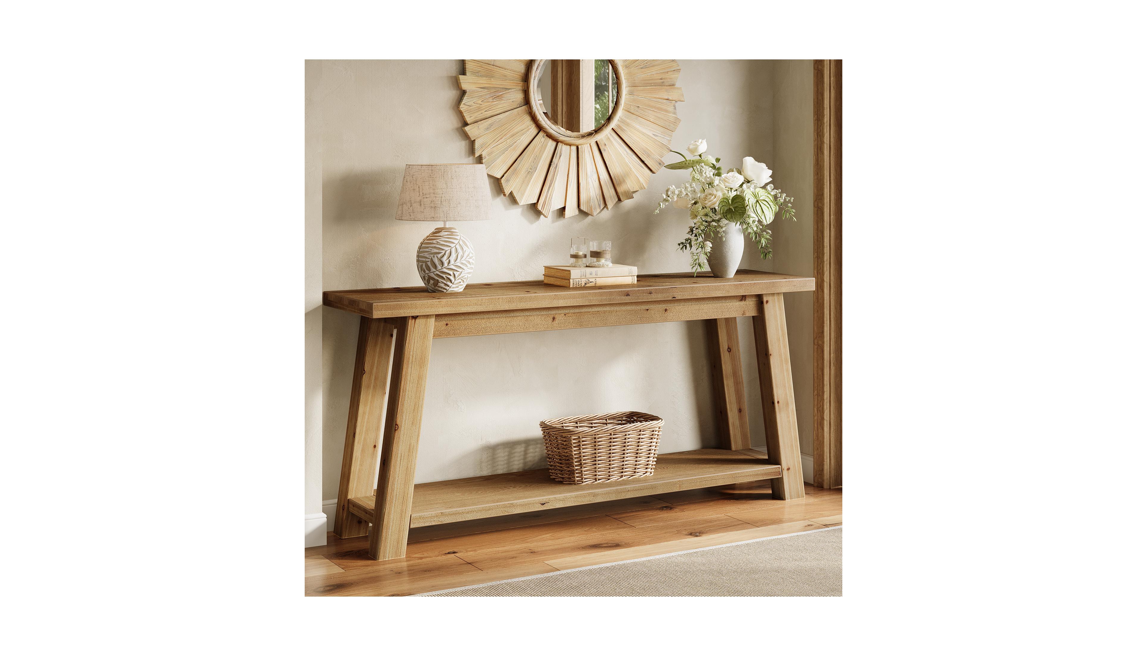 Tribesigns 70.9" Solid Wood Console Table, 2-Tier Farmhouse Sofa Table for Entryway & Living Room, Natural