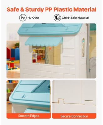 5-in-1 Outdoor Playhouse Cottage, Pretend Play + Basketball, Darts, Soccer, Ring Toss, Door & Window, Ages 2