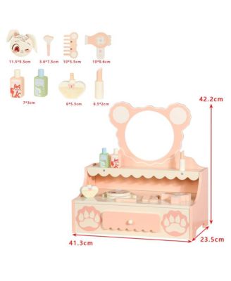 Bear Vanity Set for Girls | Kids Makeup Table with Mirror, Drawer & Pretend Cosmetics
