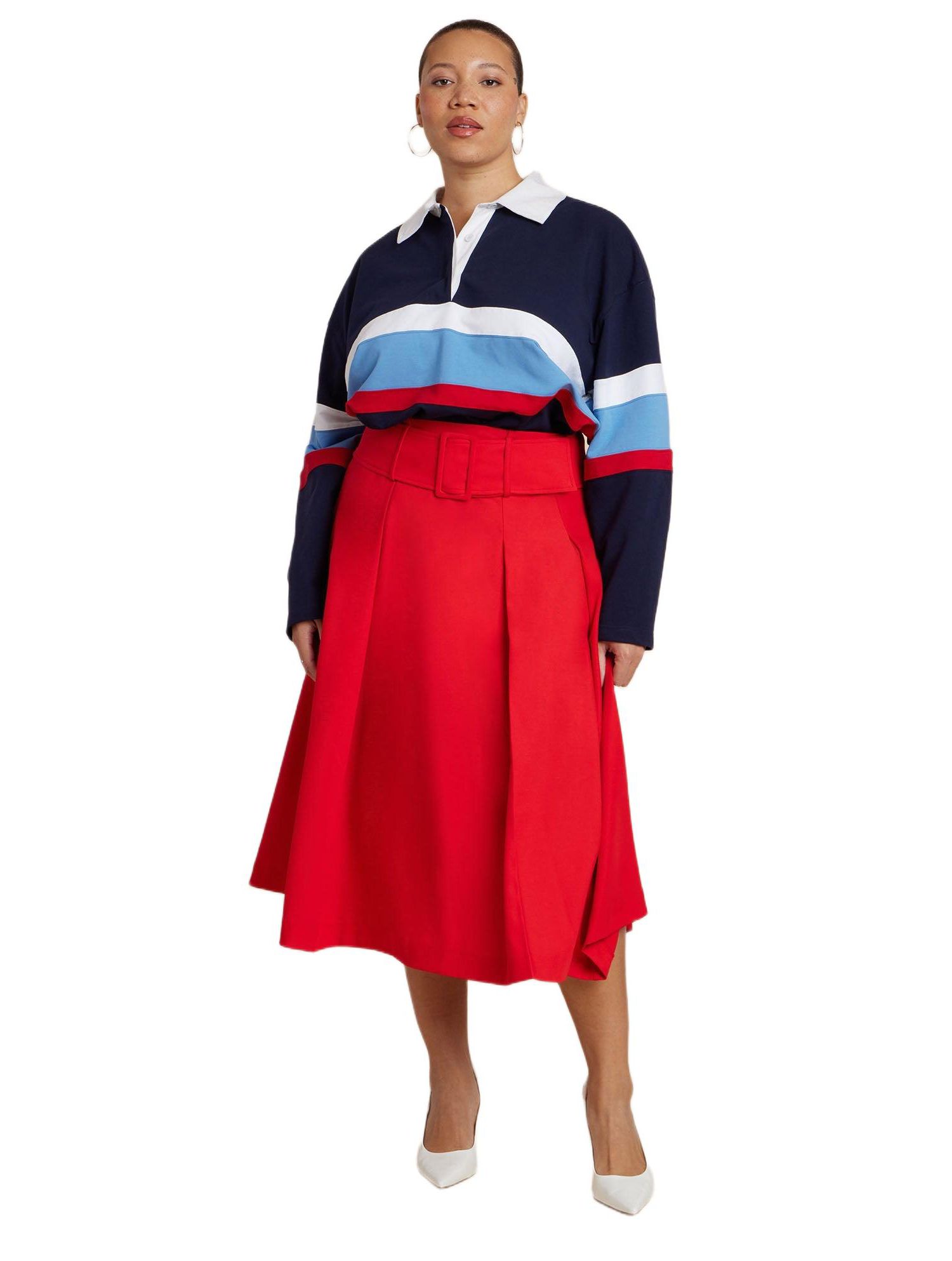 Women's Pleated Belted Midi Skirt