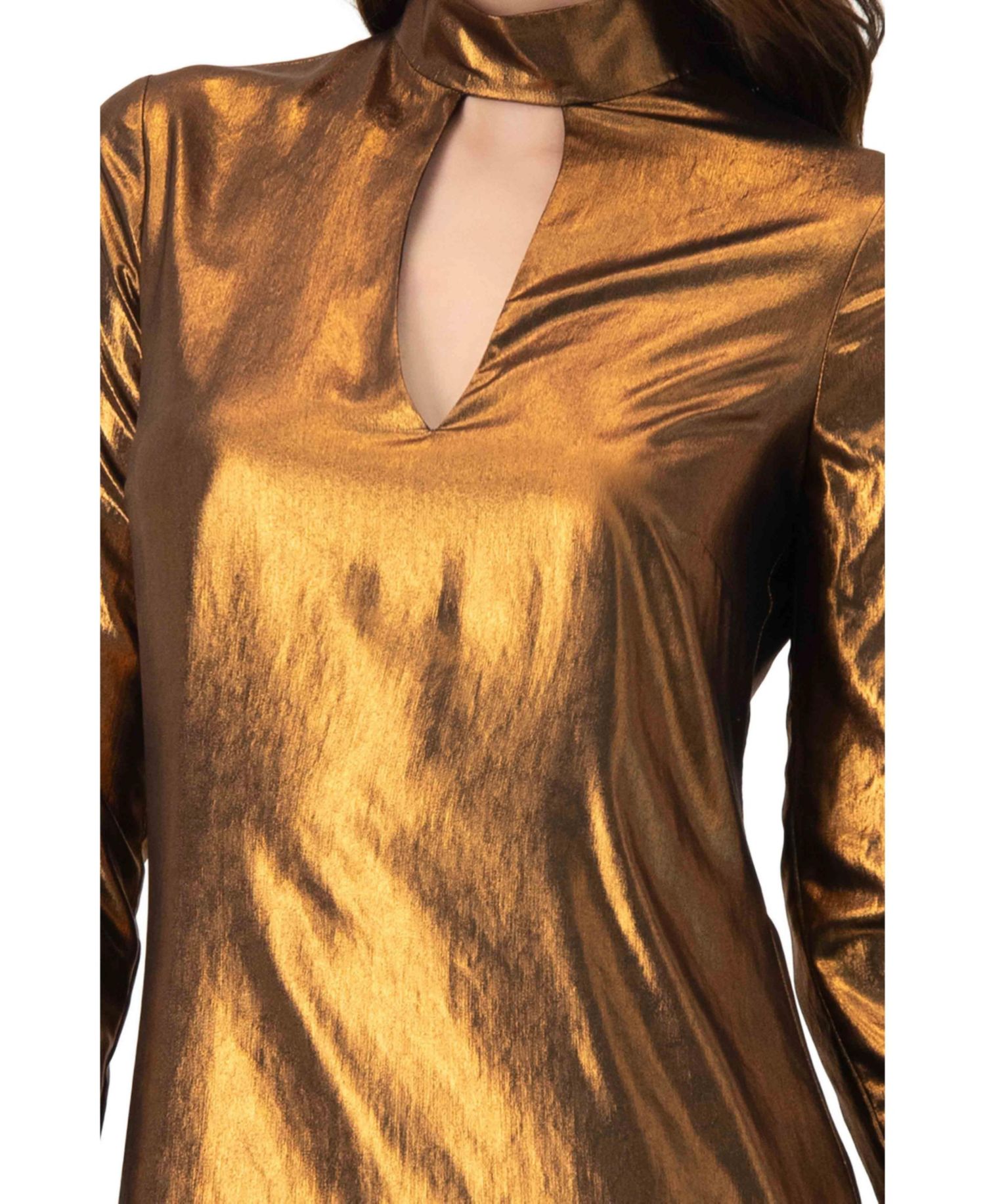 Women's Short Satin Dress with Keyhole Neckline