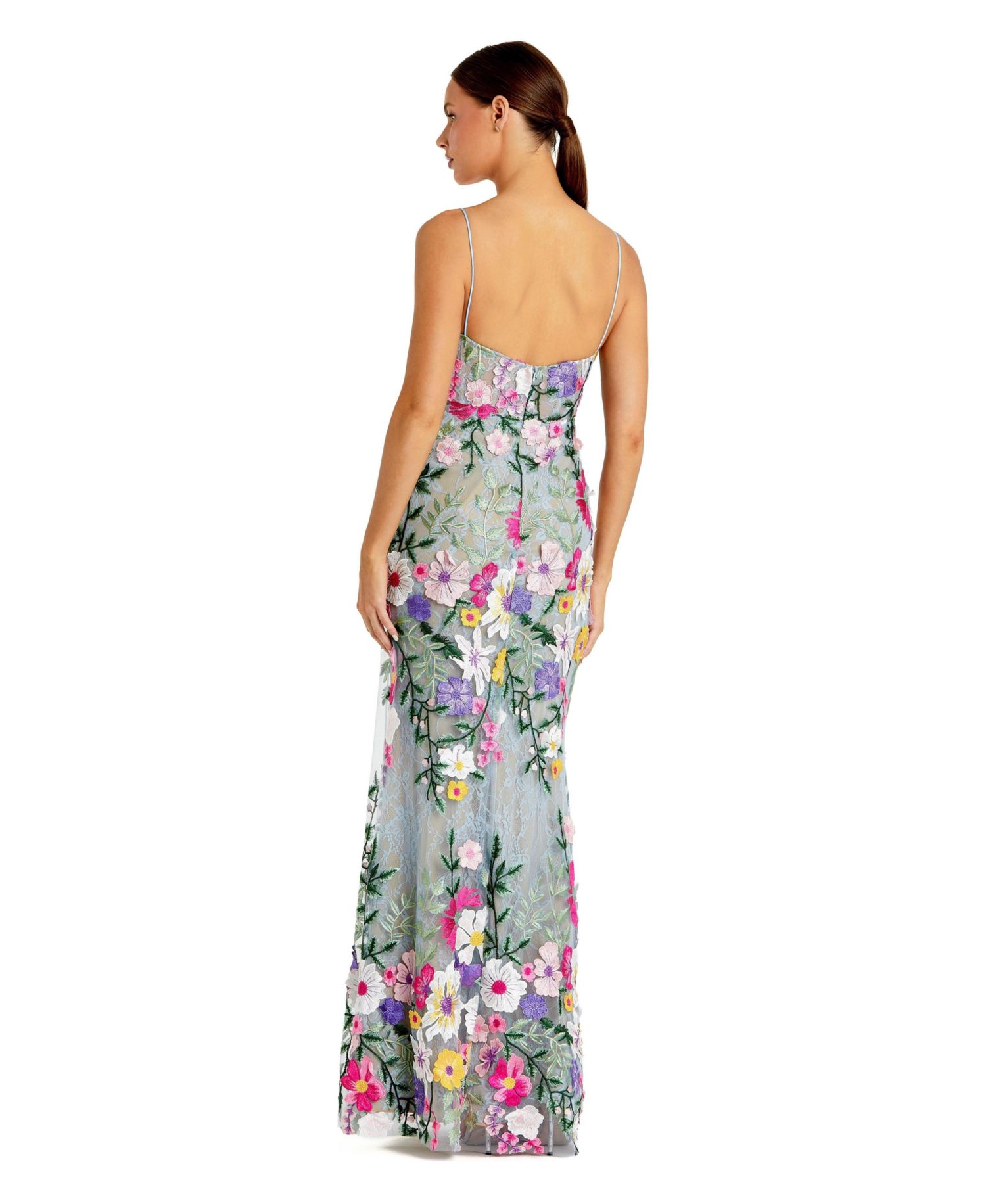 Petite Floral Embroidered Sleeveless Bustier Gown