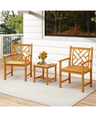 Set of 2 Outdoor Acacia Wood Dining Chairs with Cross Back