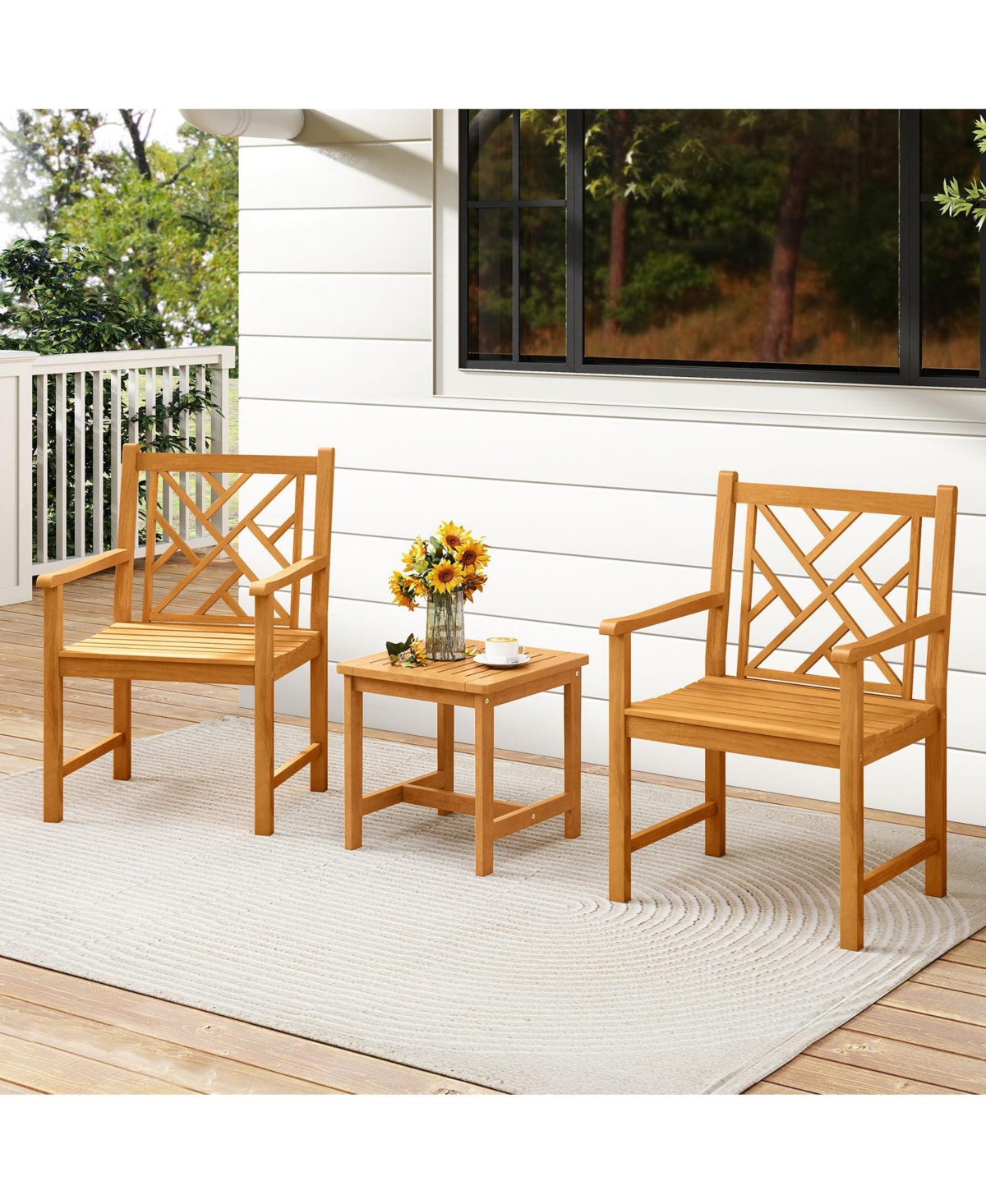 Slickblue Set of 2 Outdoor Acacia Wood Dining Chairs with Cross Back
