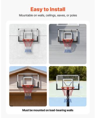 Wall-Mount Basketball Hoop, 44" PC Backboard with Solid Steel Frame, 0.08" Thick Backboard, Woven Nylon Net