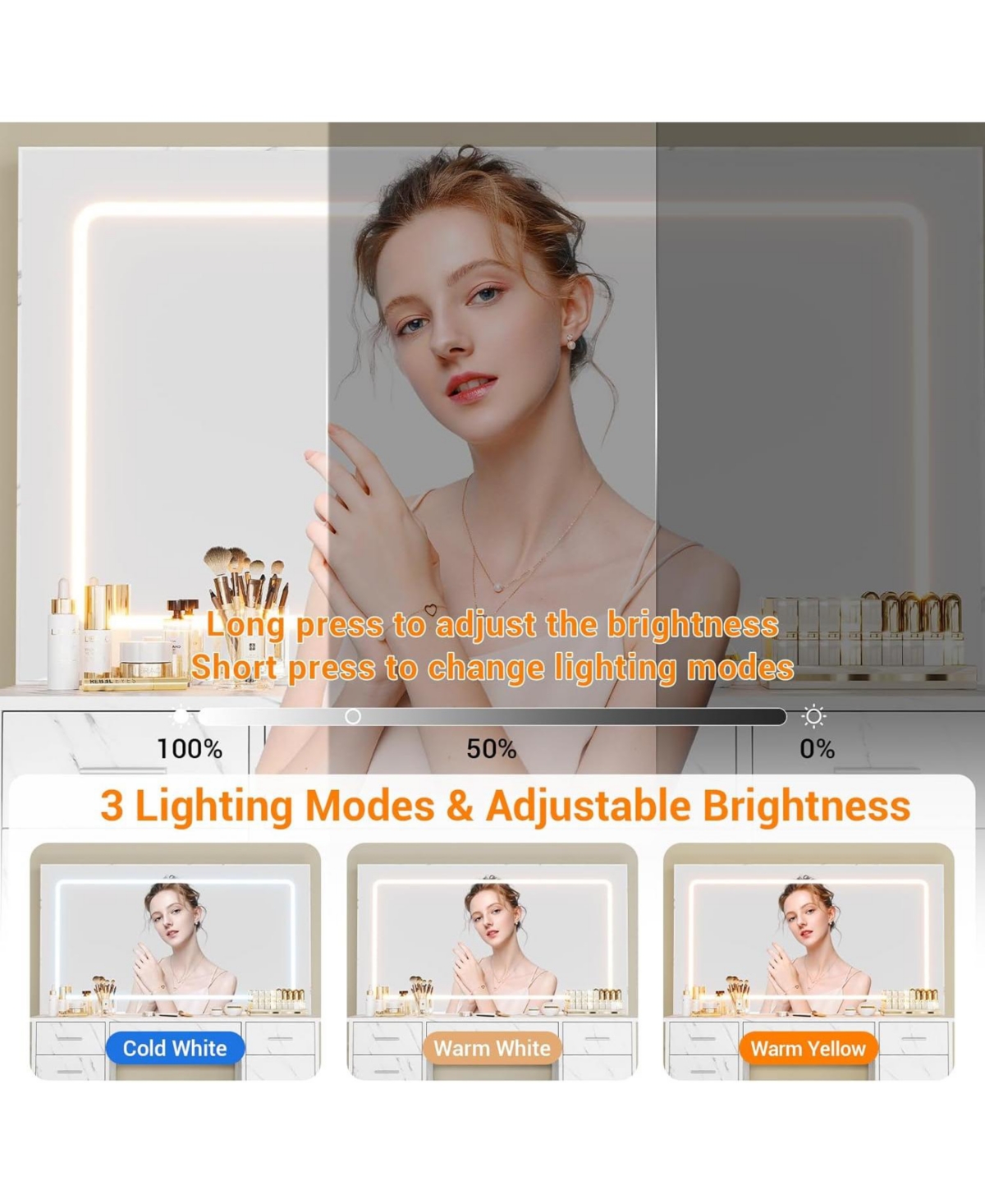 Gaomon Vanity Desk Large Mirror and Lights