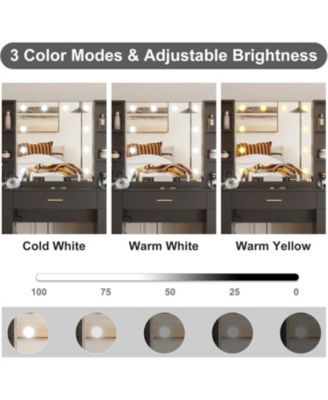 Makeup Vanity Desk 10 Led Lights - 3 Lighting Colors - Brightness Adjustable for Bedrooms, Apartments, Easy to Assemble