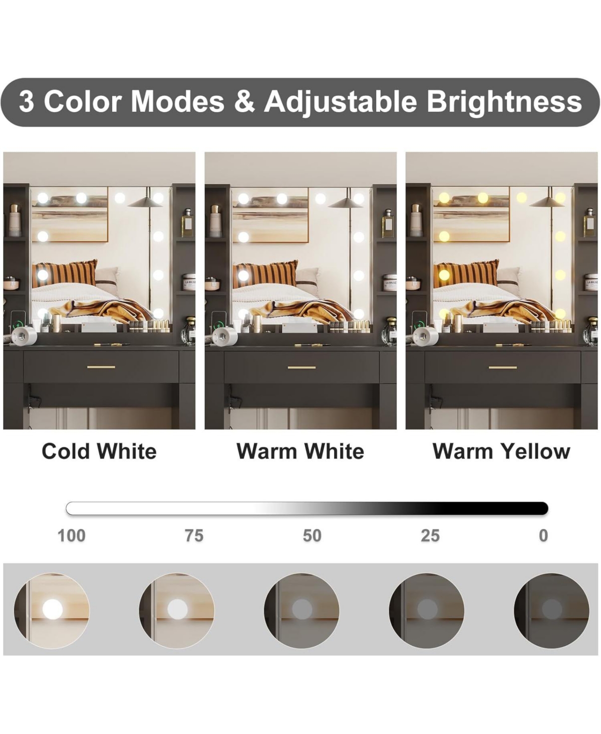 Gaomon Makeup Vanity Desk 10 Led Lights - 3 Lighting Colors