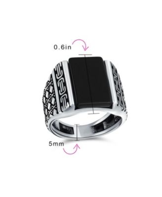 Cable Etching Band Green Agate Black Onyx Rectangle Signet Ring Heavy .925 Sterling Silver