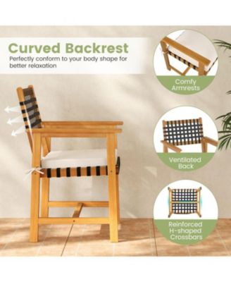 2-Piece Wooden Dining Chairs for Patio with Armrests