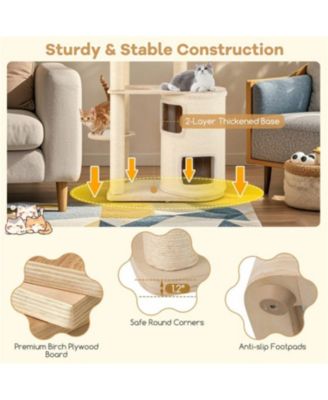 60" Tall Cat Tree with 2-Story Condo and Scratching Posts in Natural