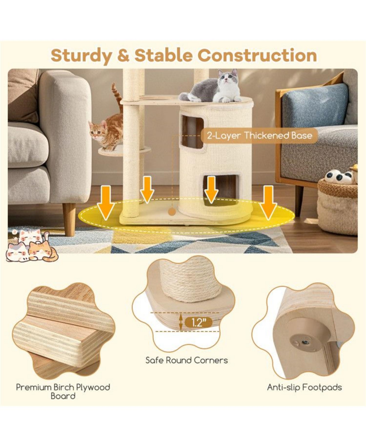 Aostirmotor 60" Tall Cat Tree with 2-Story Condo and Scratching Posts in Natural