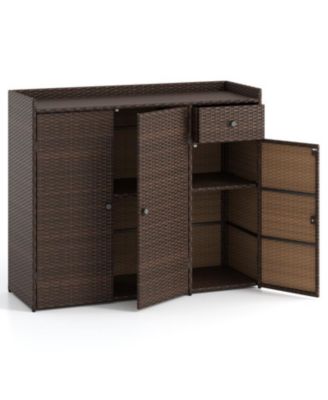 Outdoor Wicker Storage Cabinet with Three Doors for Patio