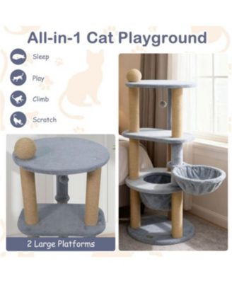 47"Tall Multi-Level Cat Tree with Scratching Posts in Light Grey