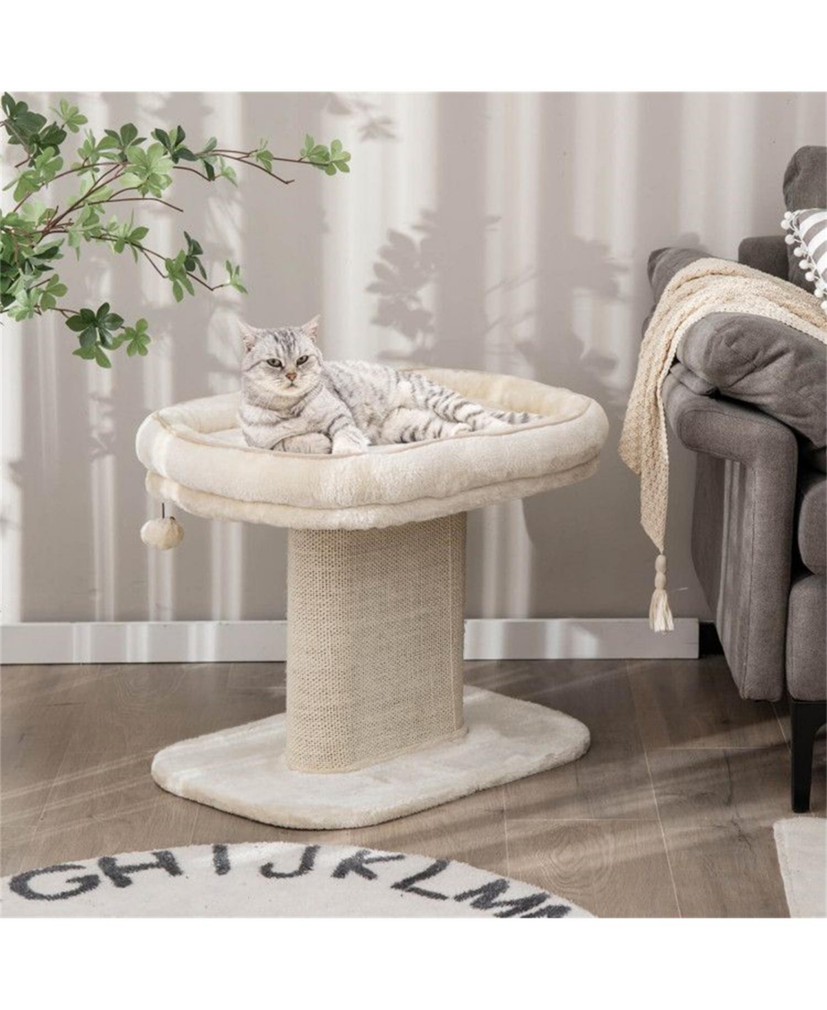 Aostirmotor Cat Tree Tower with Large Plush Perch and Scratching Plate in Beige