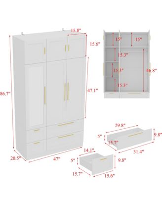 Wardrobe with Top Cabinet and Mirror, Bedroom Closet, Armoire,