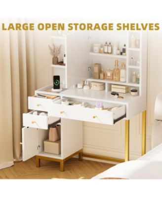 White Vanity Desk  Mirror and Lights Makeup Desk Dressing Table  for Bedrooms, Apartments, Easy to Assemble