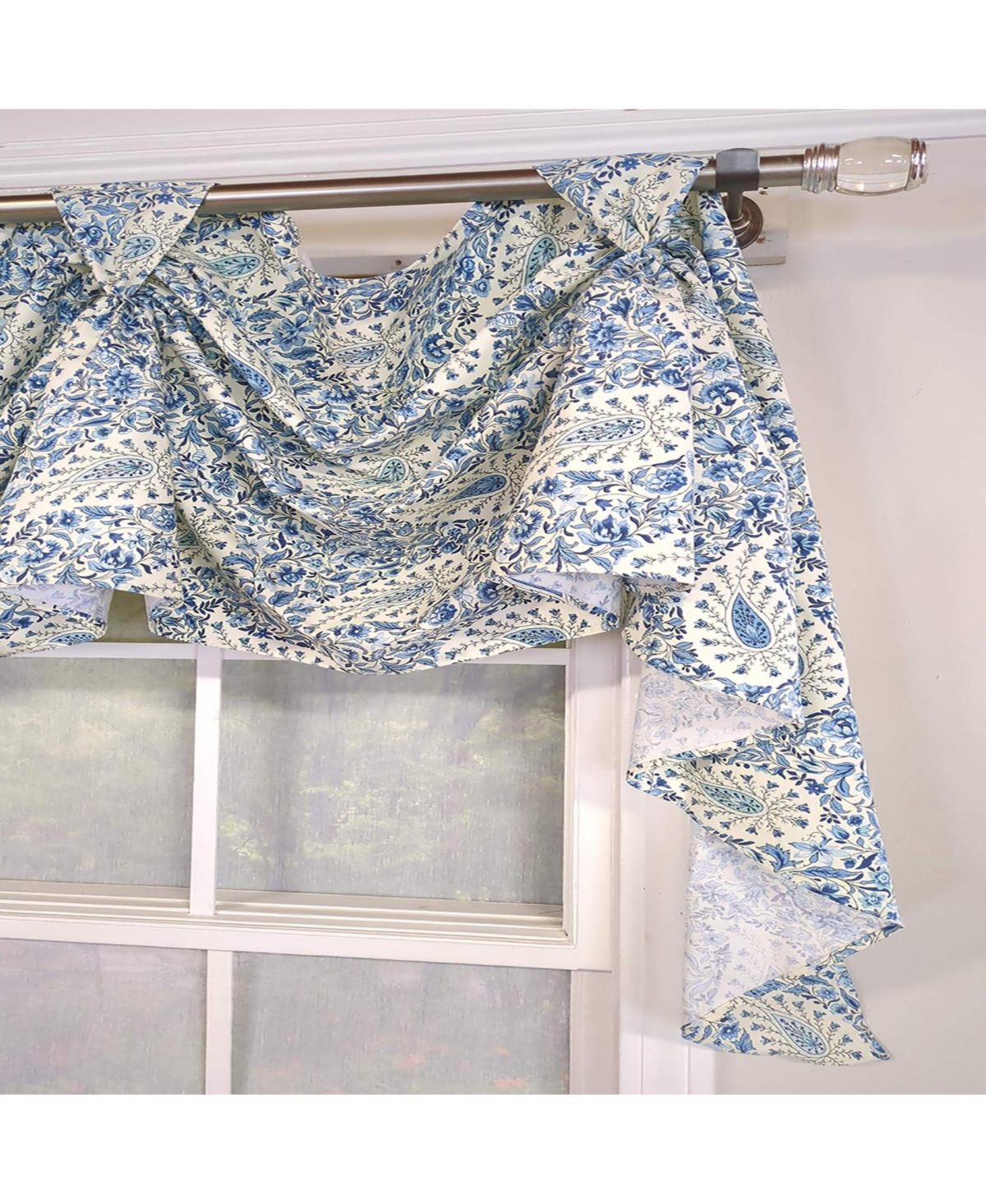Rlf Home Paisley Verveine 3-s Victory 100% Cotton Tab Top Swag Window Curtain 54" x 25" Blue