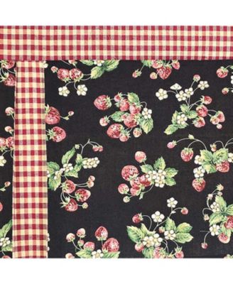 Strawberry Pleated 100% Cotton Rod Pocket  Window Valance 50" x 17" Black