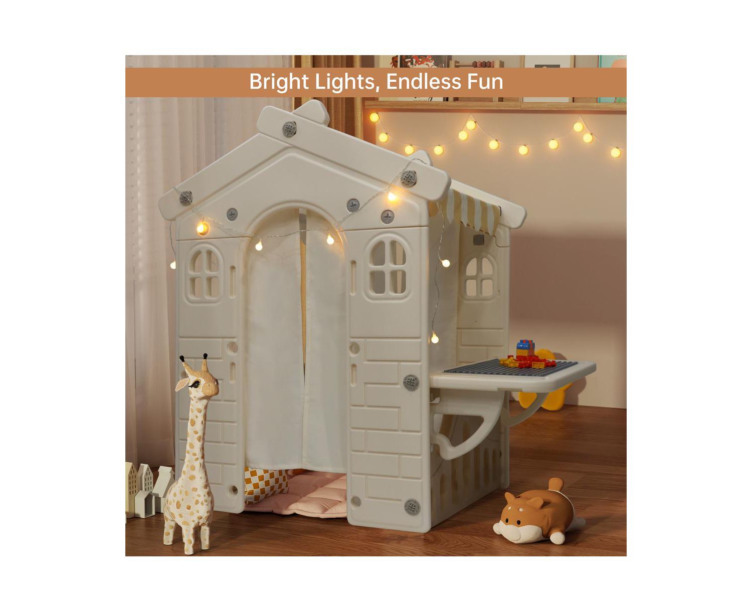 Foldable Lighted Kids' Playhouse with Building Blocks