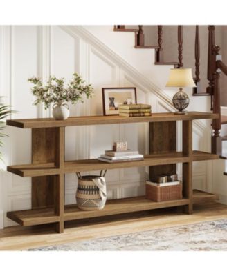 63 Inches Long Console Table with Storage, Wooden Narrow Entryway Table with 3-Tier Shelf, Farmhouse Accent Foyer Sofa Furniture