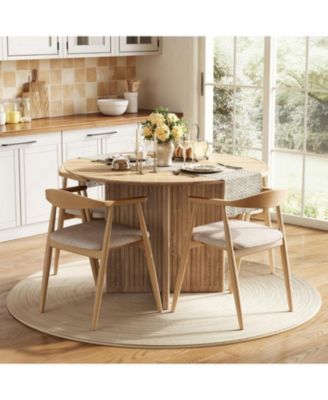 Round Dining Table for 4-6 People, Modern Wooden Kitchen Table with Pedestal Base, Small Dinner Table (Only Table)