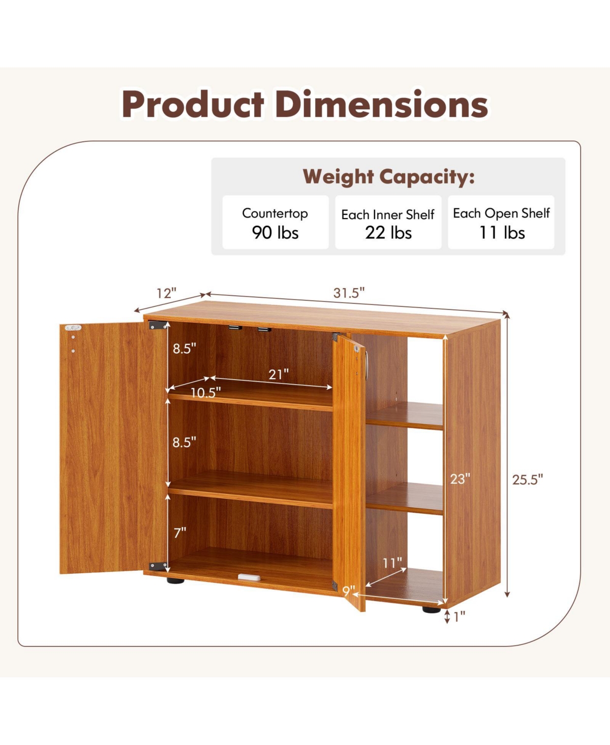 Slickblue Entryway 3-Tier Shoe Storage Cabinet with Doors and Shelves