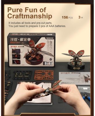 3D Puzzles for Adults Electric Insect Metal Model Building Kit Desk Toys Hobby Kit for Adults Gift for Teens Rhinoceros Beetle Red