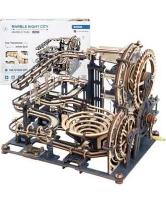 3D Wooden Puzzles for Adults Marble Run Model Building Kit Marble Night City Wooden Puzzles Building Toy, Desk Decor Creative Birthday Gifts