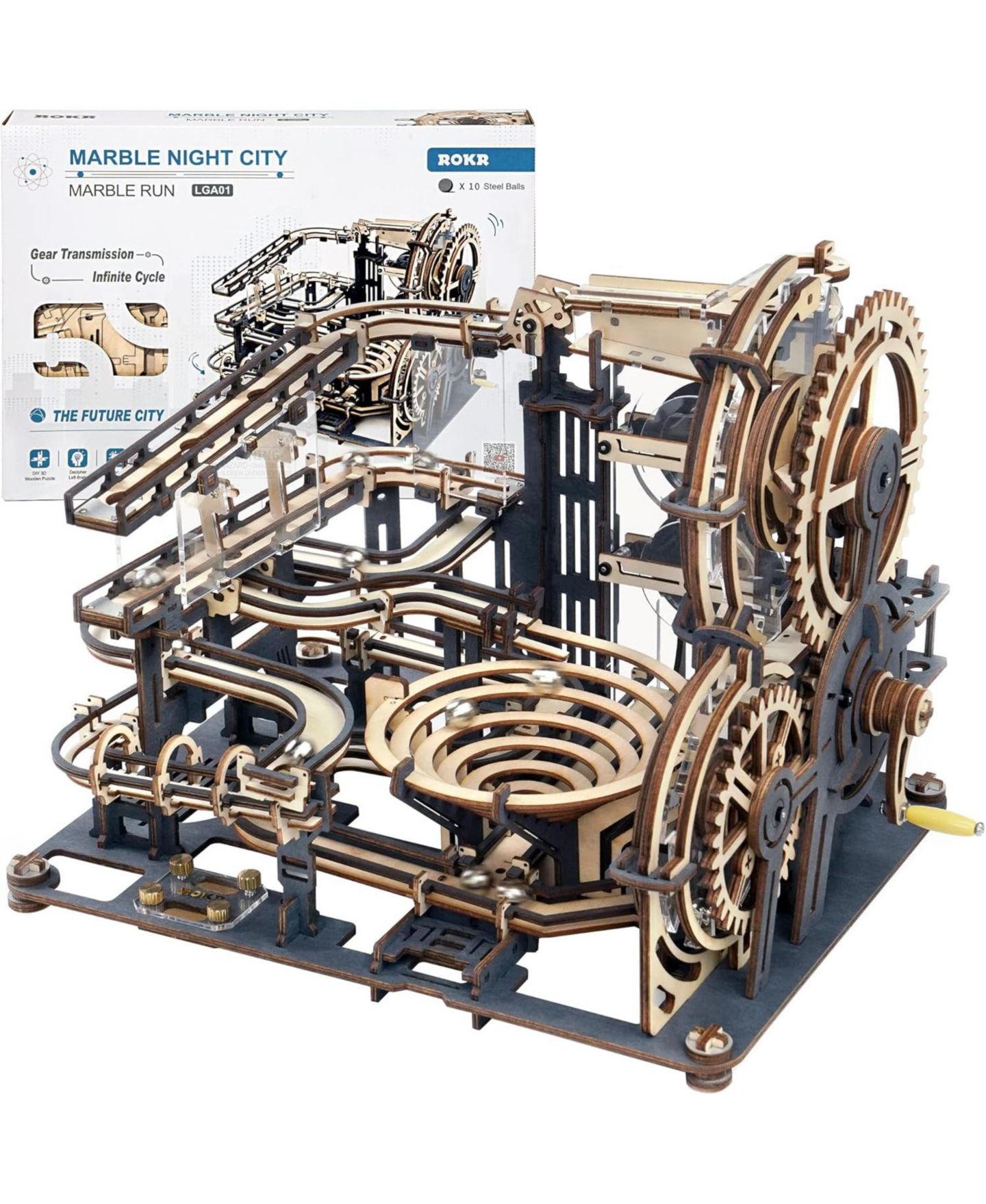 Детский конструктор Robotime Marble Night City Wooden Marble Run 294-Piece Building Kit, Ages 14+ — фото 1
