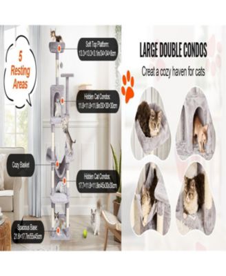72" Cat Tower with 2 Cat Condos Scratching Post in Light Grey