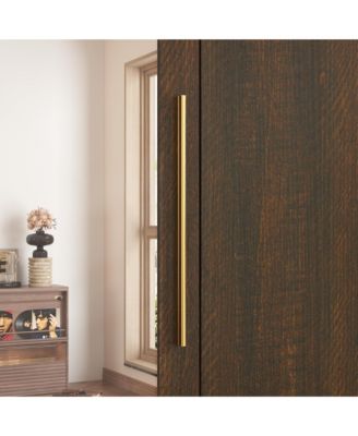 Wardrobe With Top Cabinet And Mirror，Bedroom Closet，Armoire,Brown